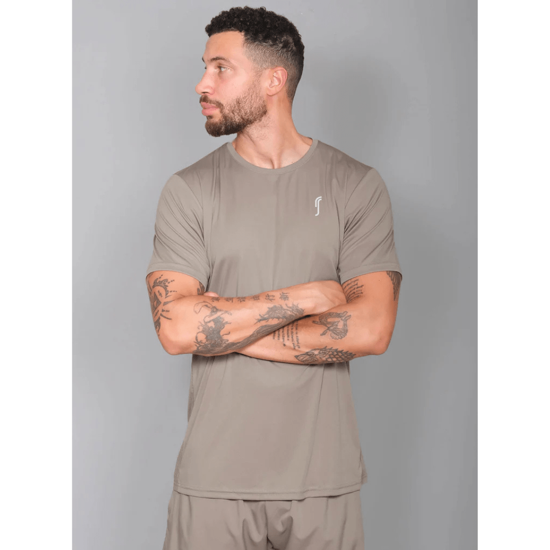 RS Men's Performance Tee Side Mesh Solid Taupe t-shirt for tennis & padel
