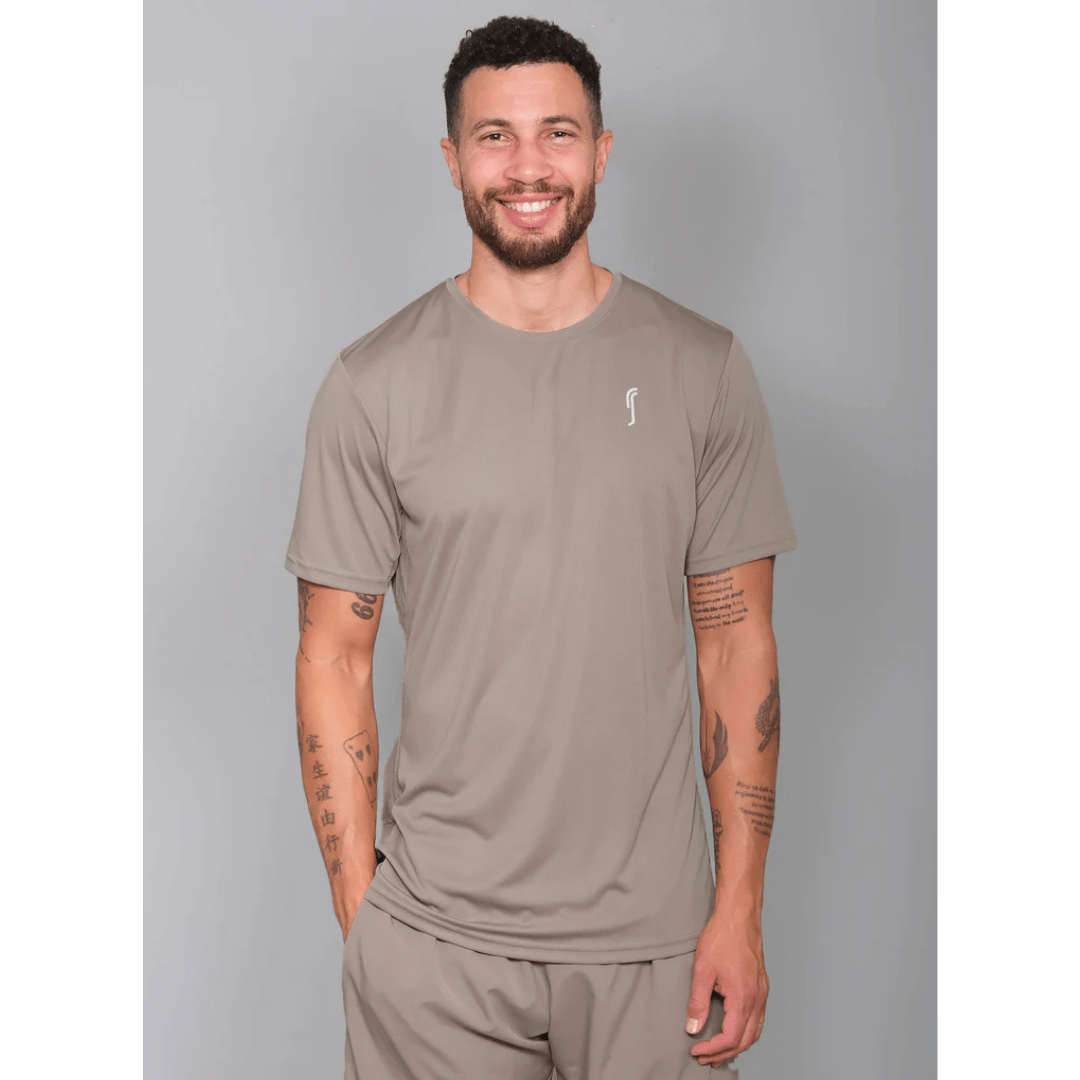 RS Men's Performance Tee Side Mesh Solid Taupe t-shirt for tennis & padel